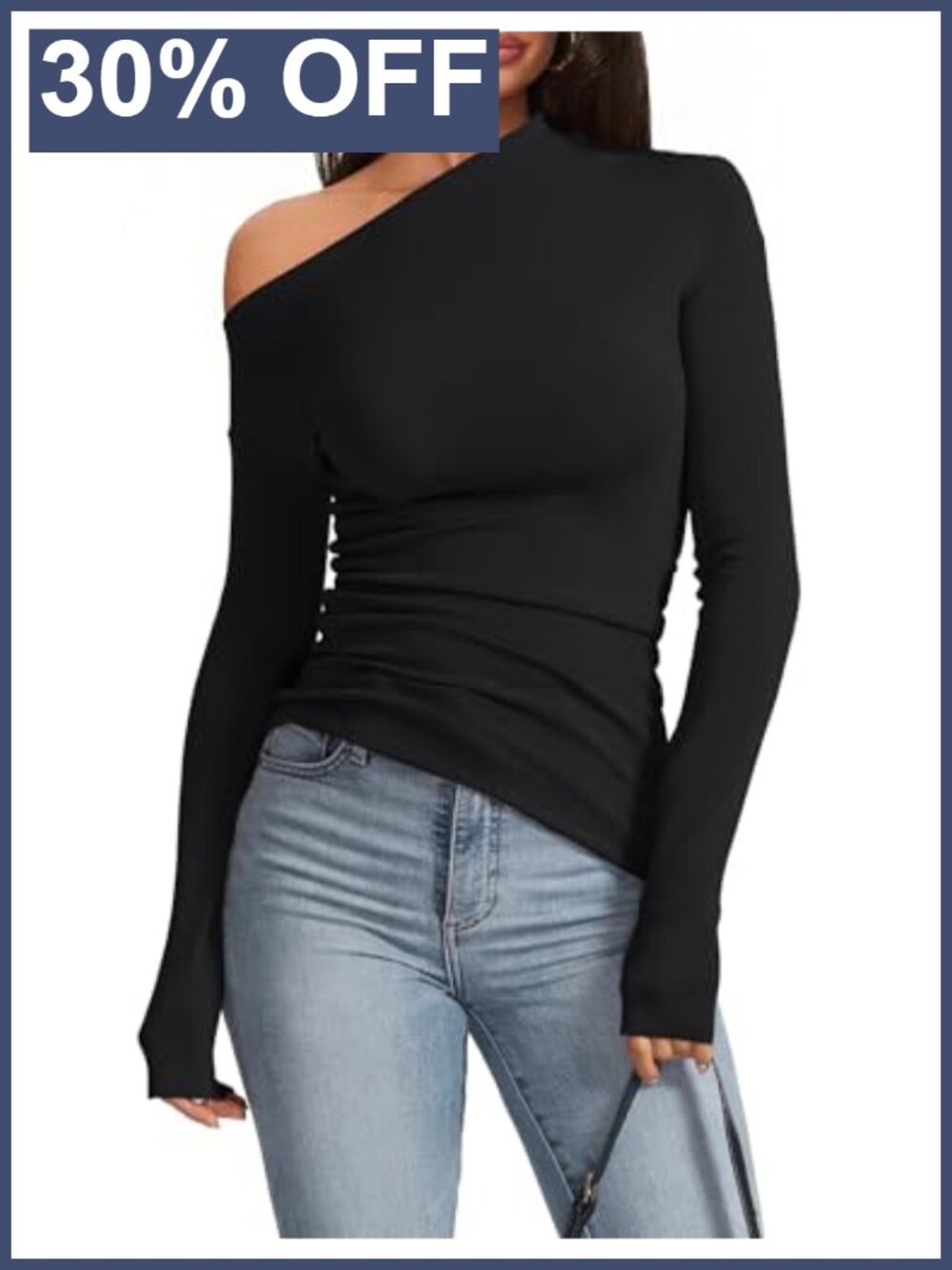 Off Shoulder Long Sleeve Knit Top Ruched High Low Hem Stretchy Soft Blouse